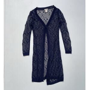 M. Rena Dark Navy Mesh Long Sleeve Cardigan / Sz L / Whimsigoth Grunge Witchy